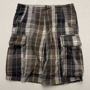 RVCA 32‎ x 12" Dark Plaid Cotton Duck Flap Pocket Cargo Shorts